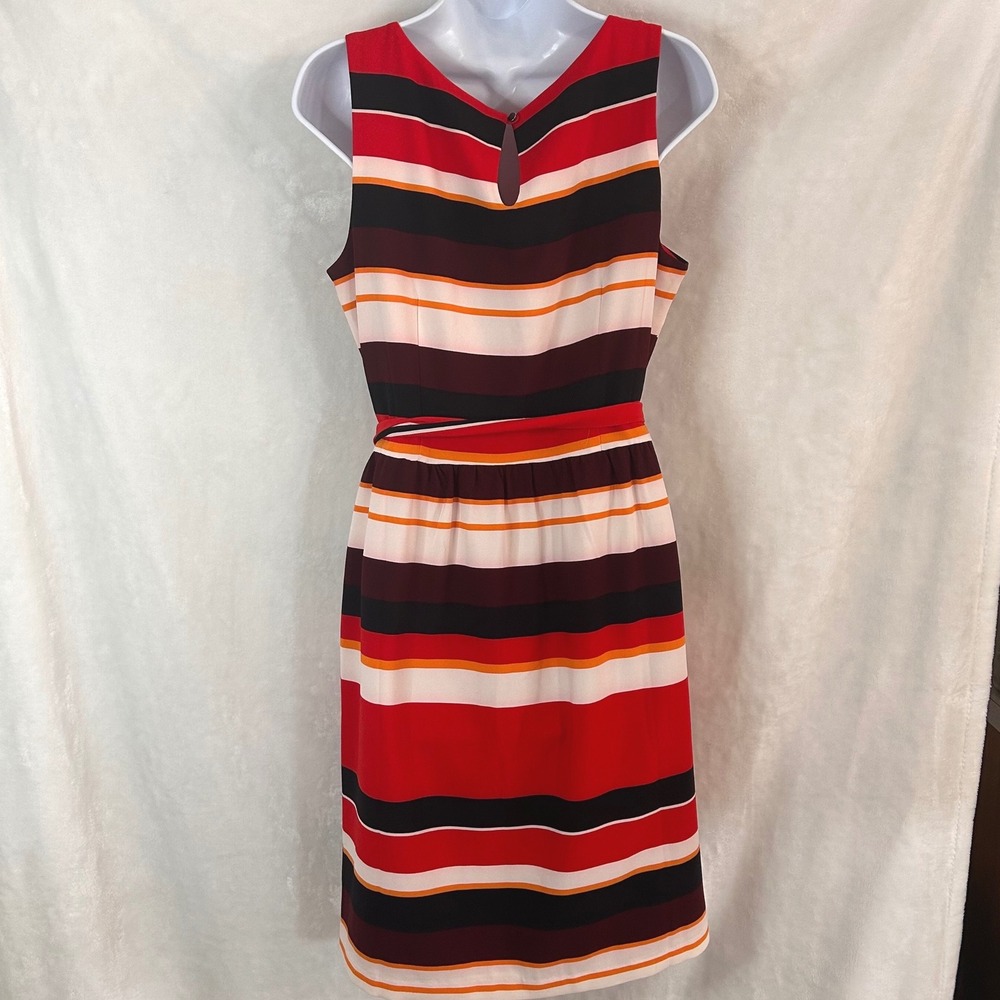 NWOT Lands End Women's 10 Red Striped Sleeveless V-Neck Belted Shift Dress Retro - Picture 3 of 10